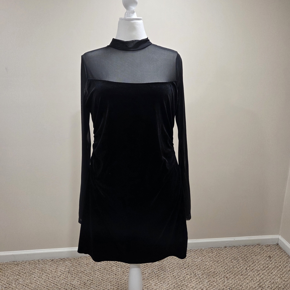 wild fable Black Velvet Dress with Sheer Yoke